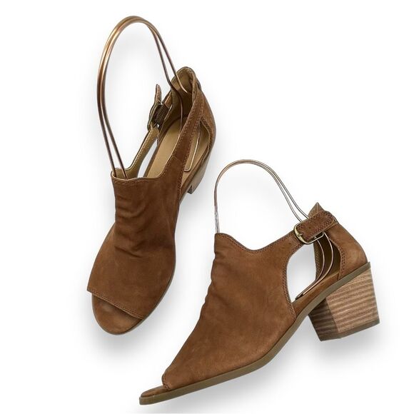 Lucky Brand Bannah Open Toe Sandal CutOut Booties in Walnut Brown Suede Size 7.5 - Picture 3 of 16
